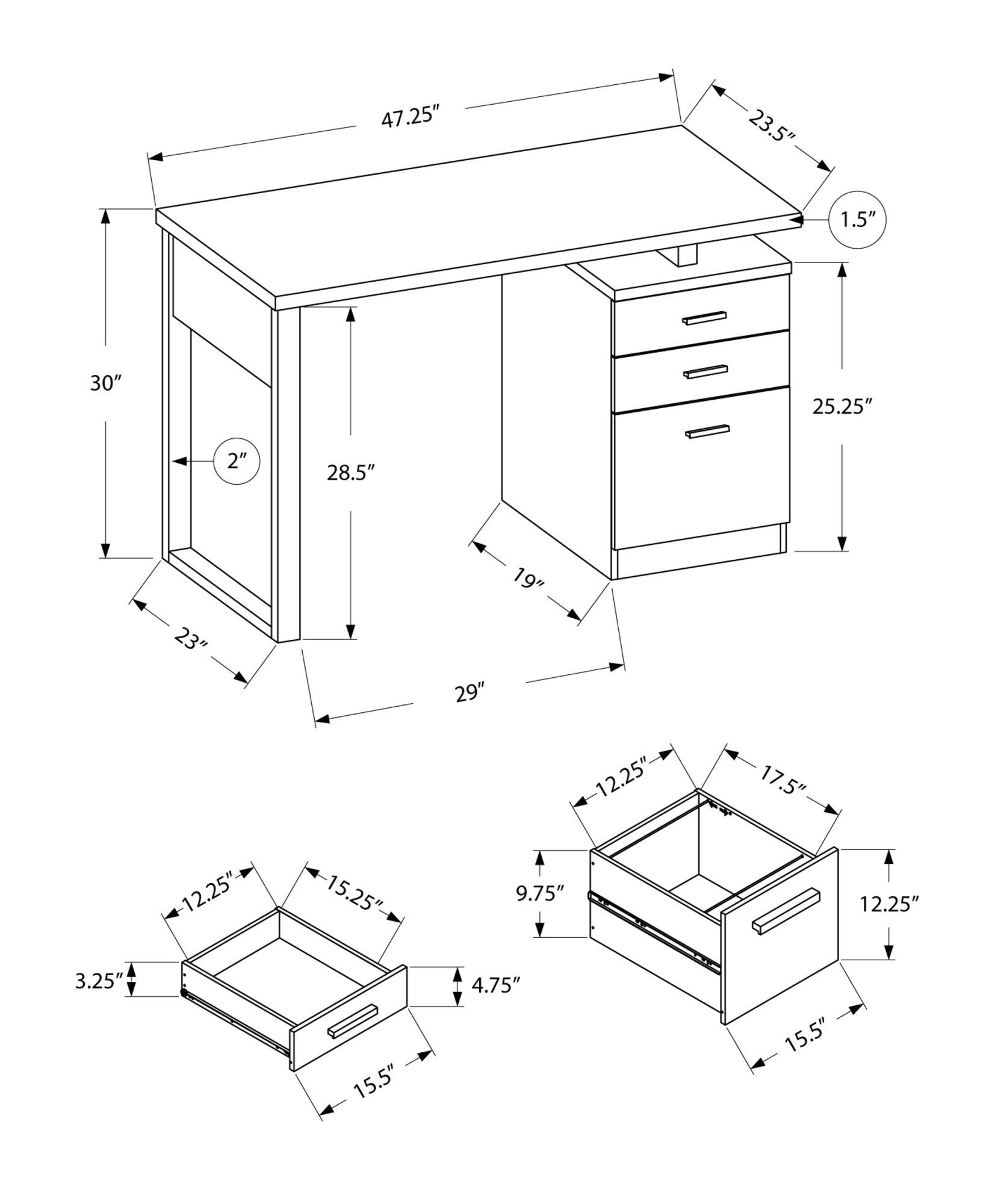 23.5" x 47.25" x 30" Grey Black Particle Board Hollow Core Computer Desk - AFS