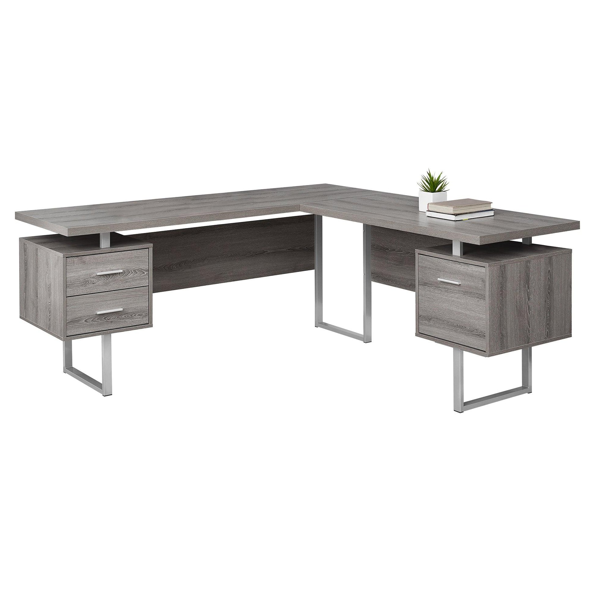 71" x 71" x 30" Dark Taupe Silver Particle Board Hollow Core Metal Computer Desk - AFS