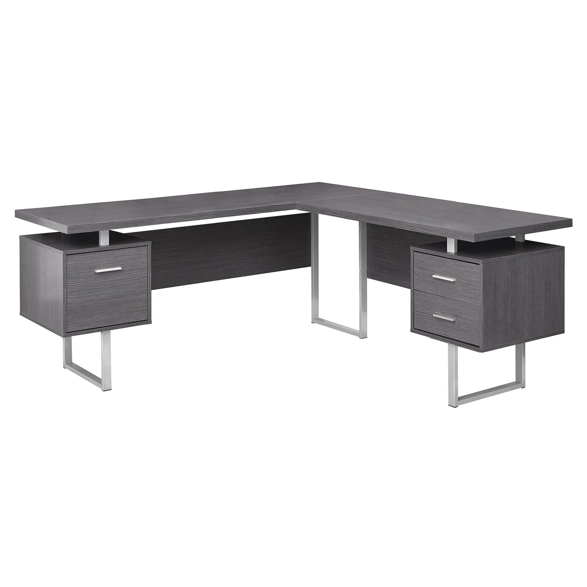 71" x 71" x 30" Dark Taupe Silver Particle Board Hollow Core Metal Computer Desk - AFS