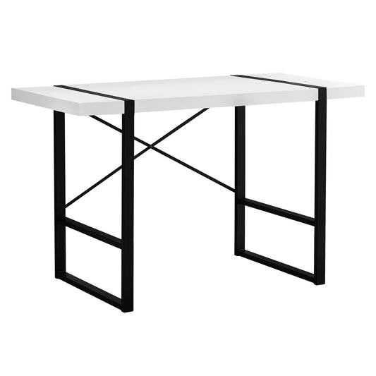 23.75" x 49" x 30" White Black Particle Board Hollow Core Metal Computer Desk - AFS