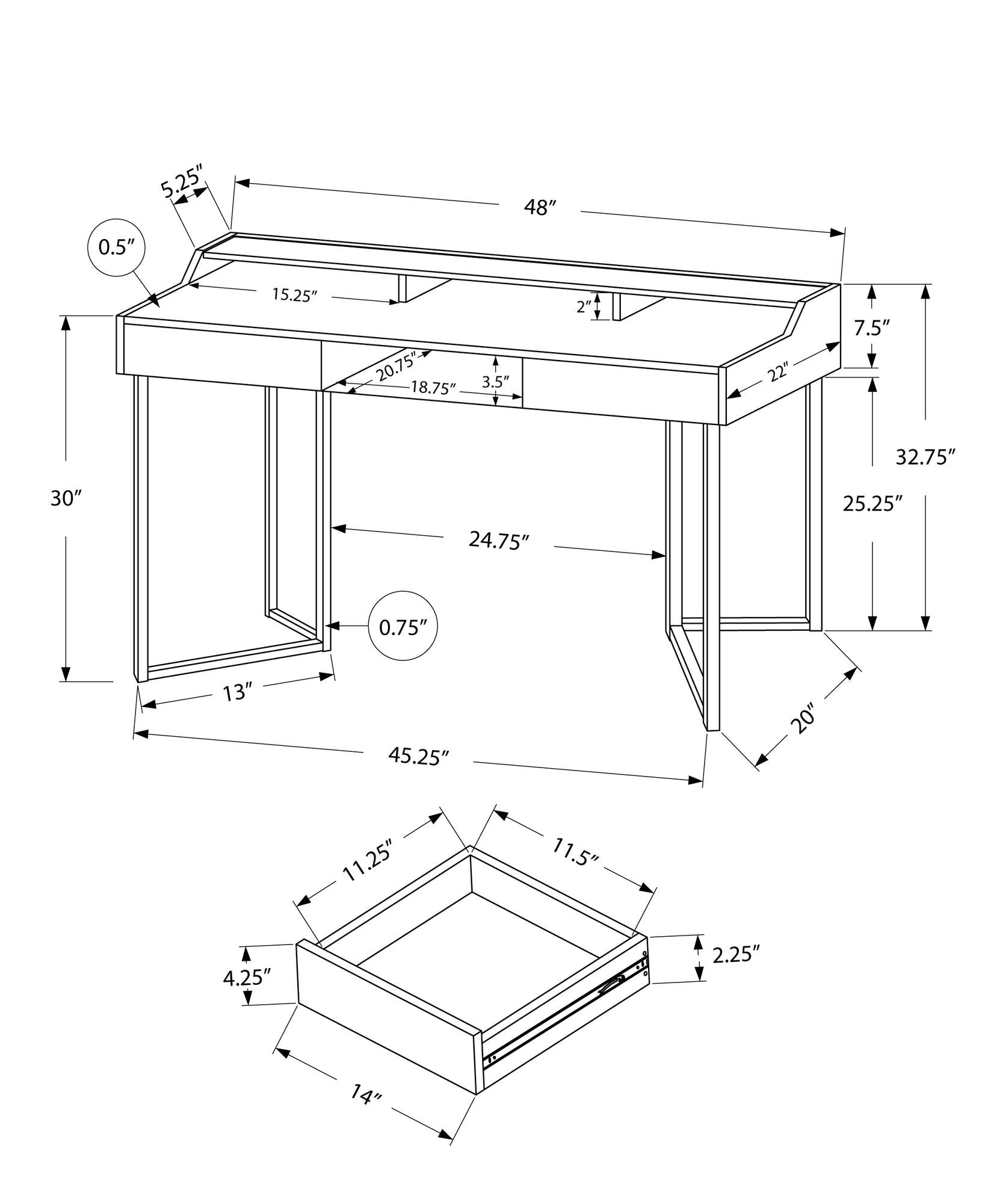 22" x 48" x 32.75" Dark Taupe Black Metal Computer Desk - AFS