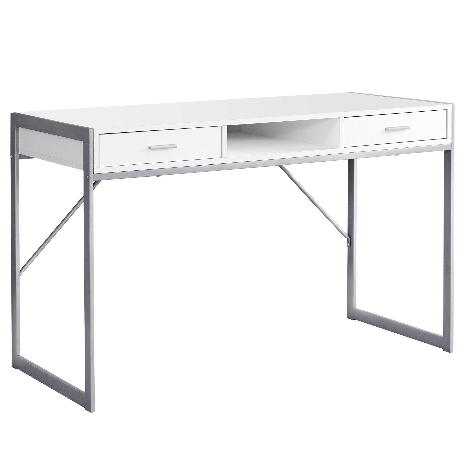 22" x 48" x 30" White Silver Metal Computer Desk - AFS