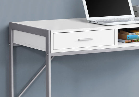 22" x 48" x 30" White Silver Metal Computer Desk - AFS