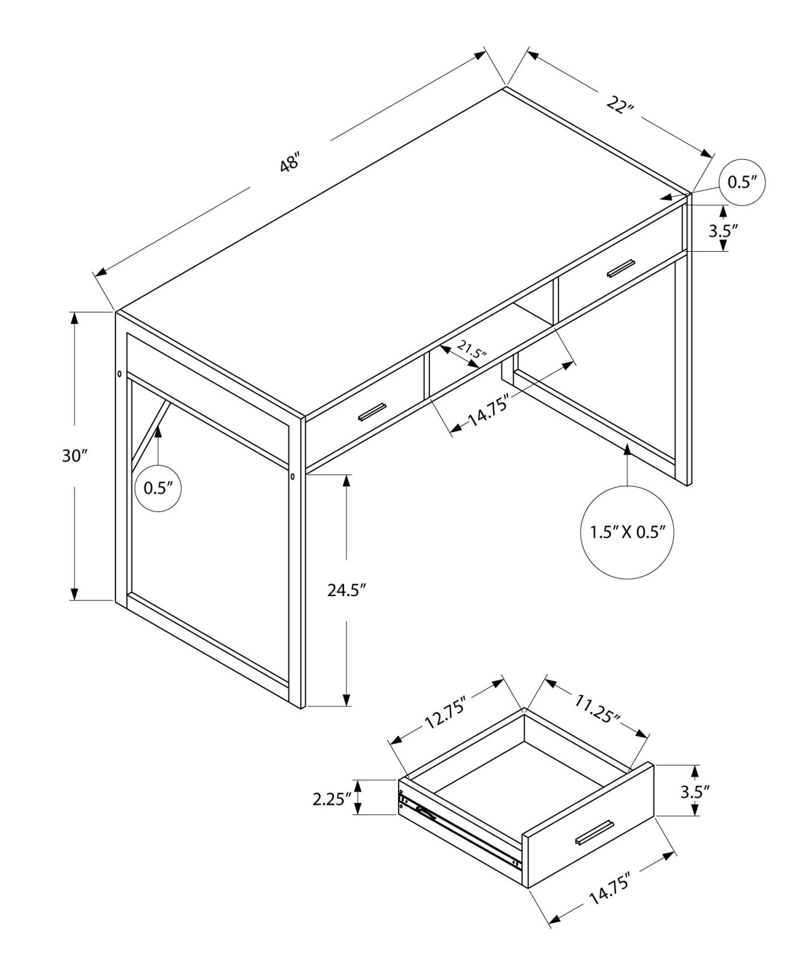 22" x 48" x 30" White Silver Metal Computer Desk - AFS