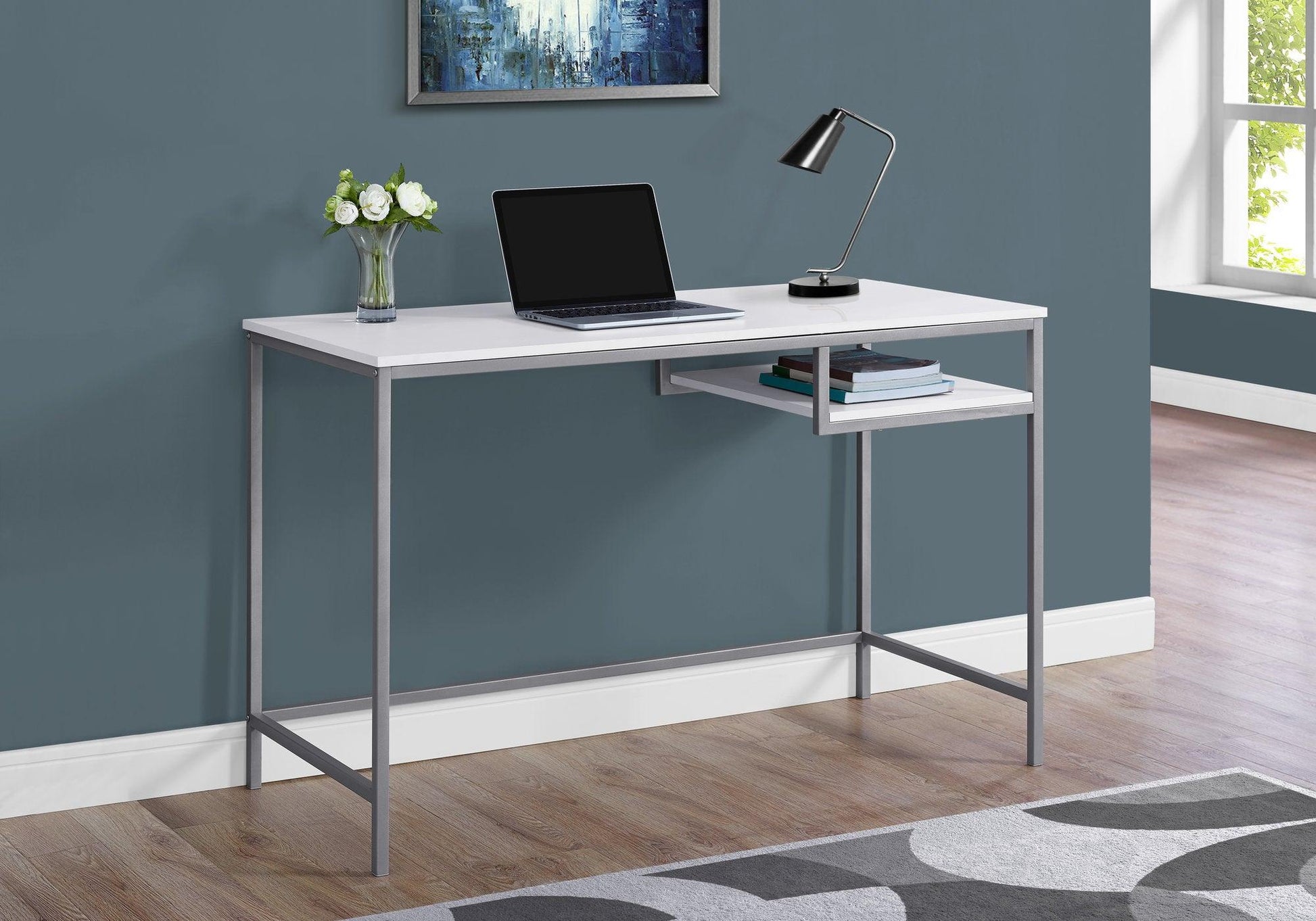 30" White MDF and White Metal Computer Desk - AFS