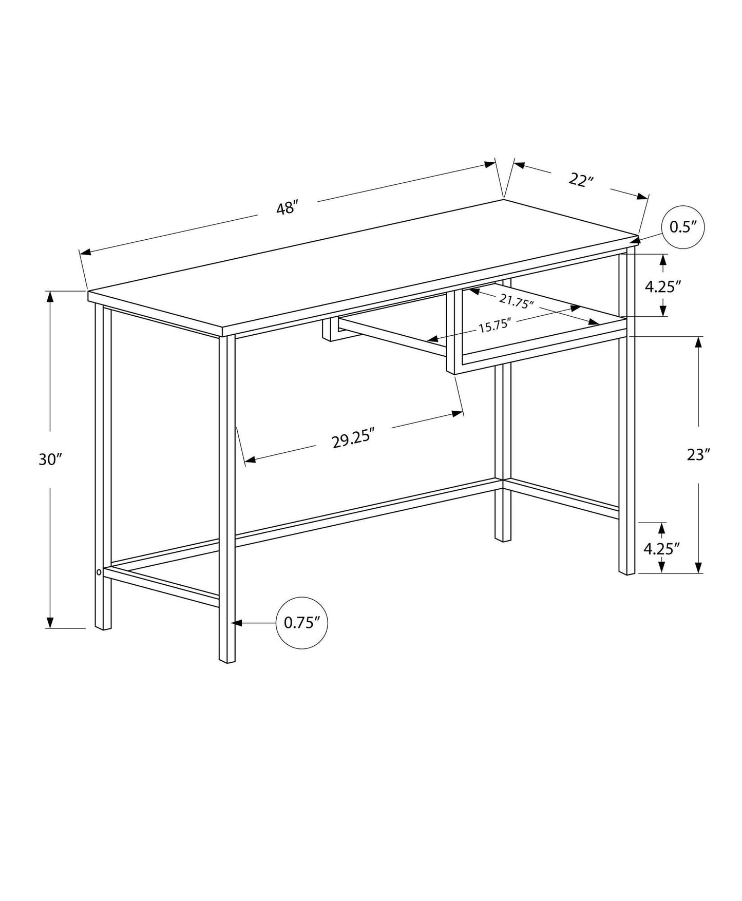 30" White MDF and White Metal Computer Desk - AFS