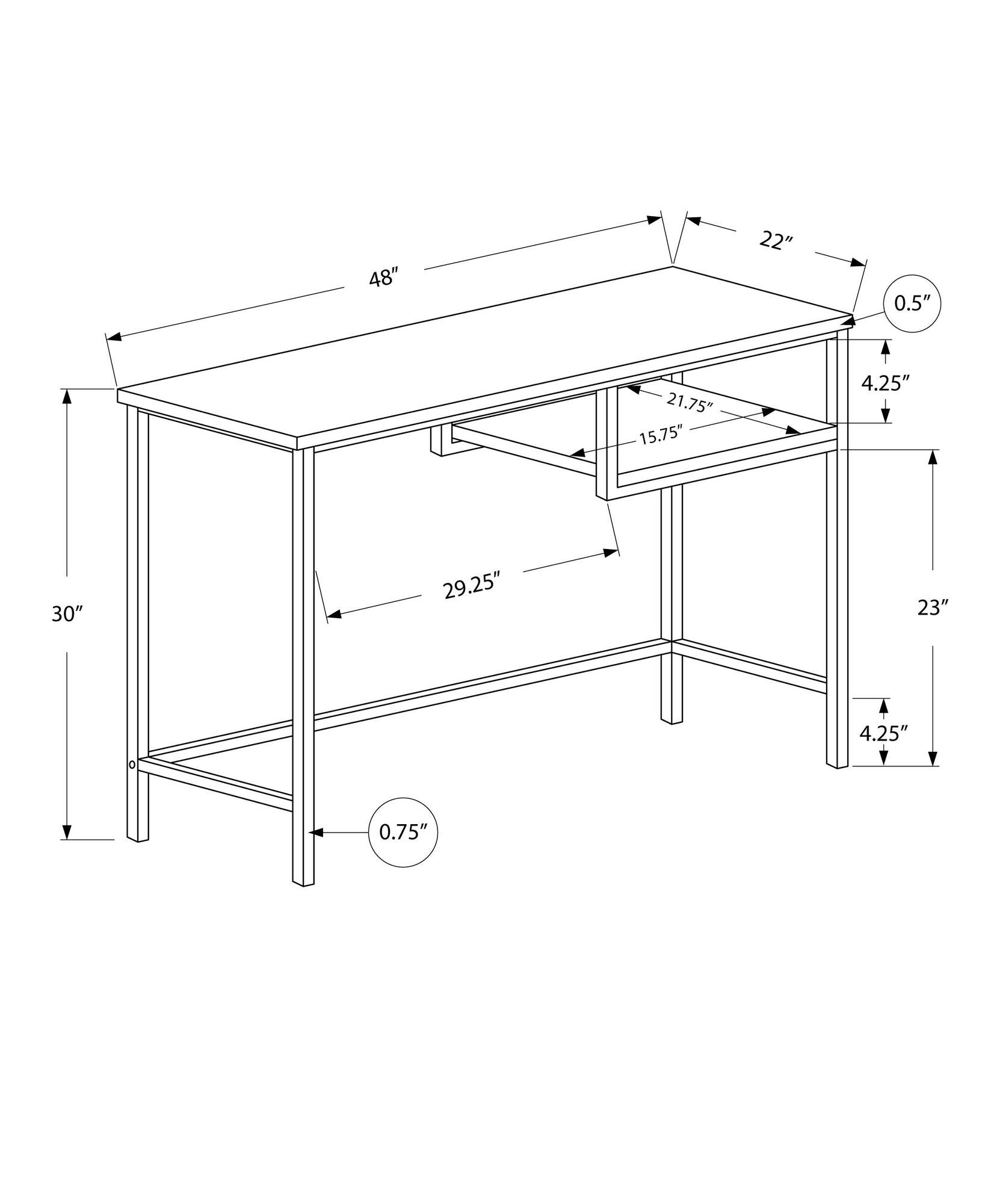 30" White MDF and White Metal Computer Desk - AFS