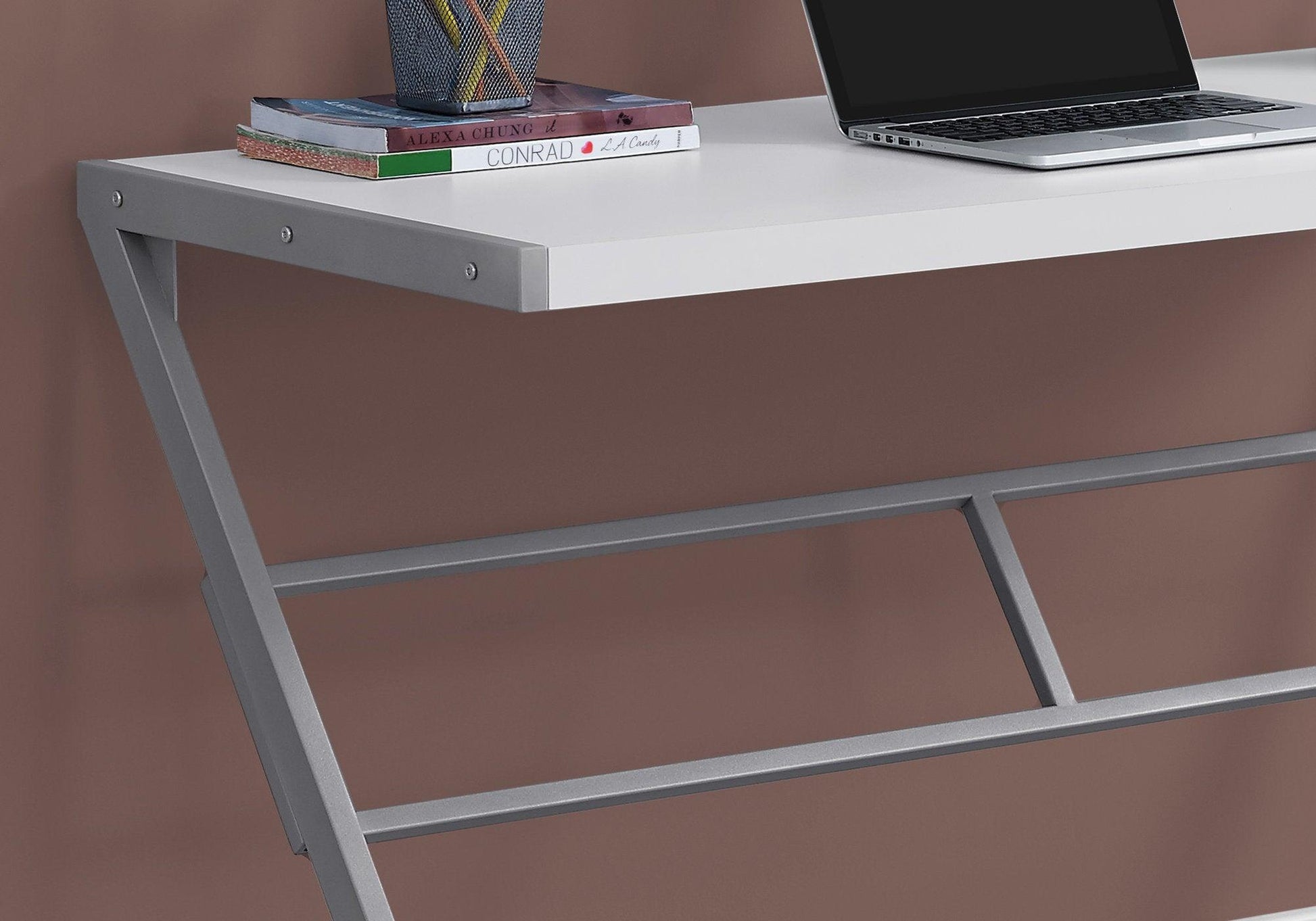 22" x 48" x 30" White Silver Mdf Metal Computer Desk - AFS