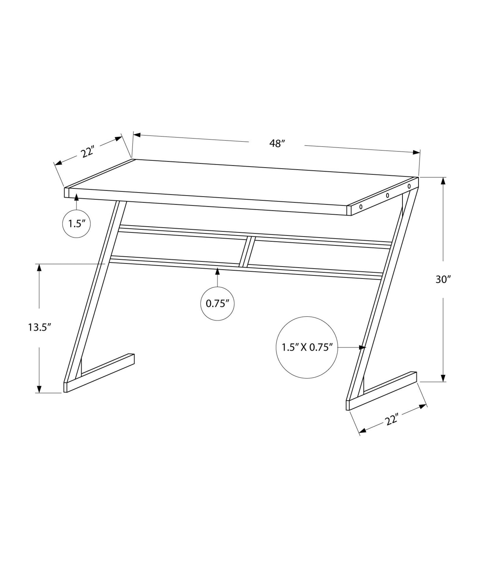 22" x 48" x 30" White Silver Mdf Metal Computer Desk - AFS