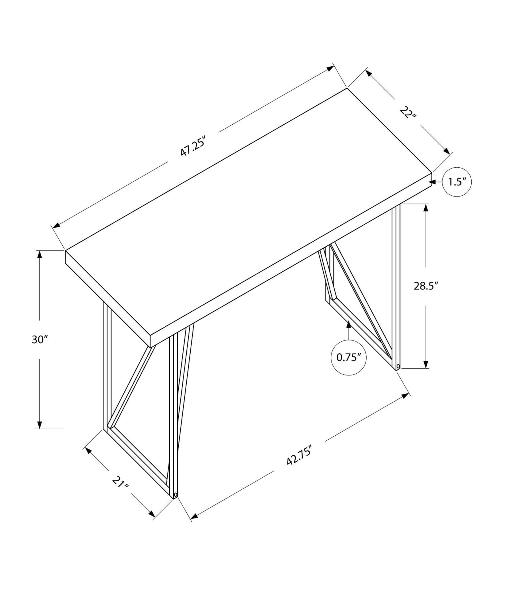 22" x 47.25" x 30" White Silver Metal Hollow Core Particle Board Computer Desk - AFS