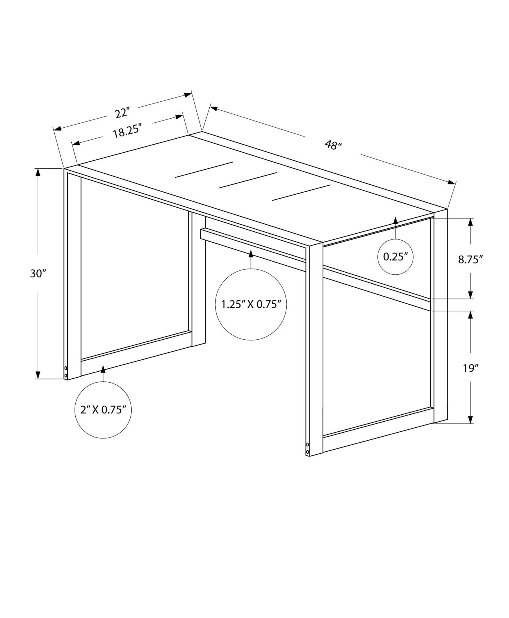 22" x 48" x 30" Black Black Tempered Glass Metal Computer Desk - AFS