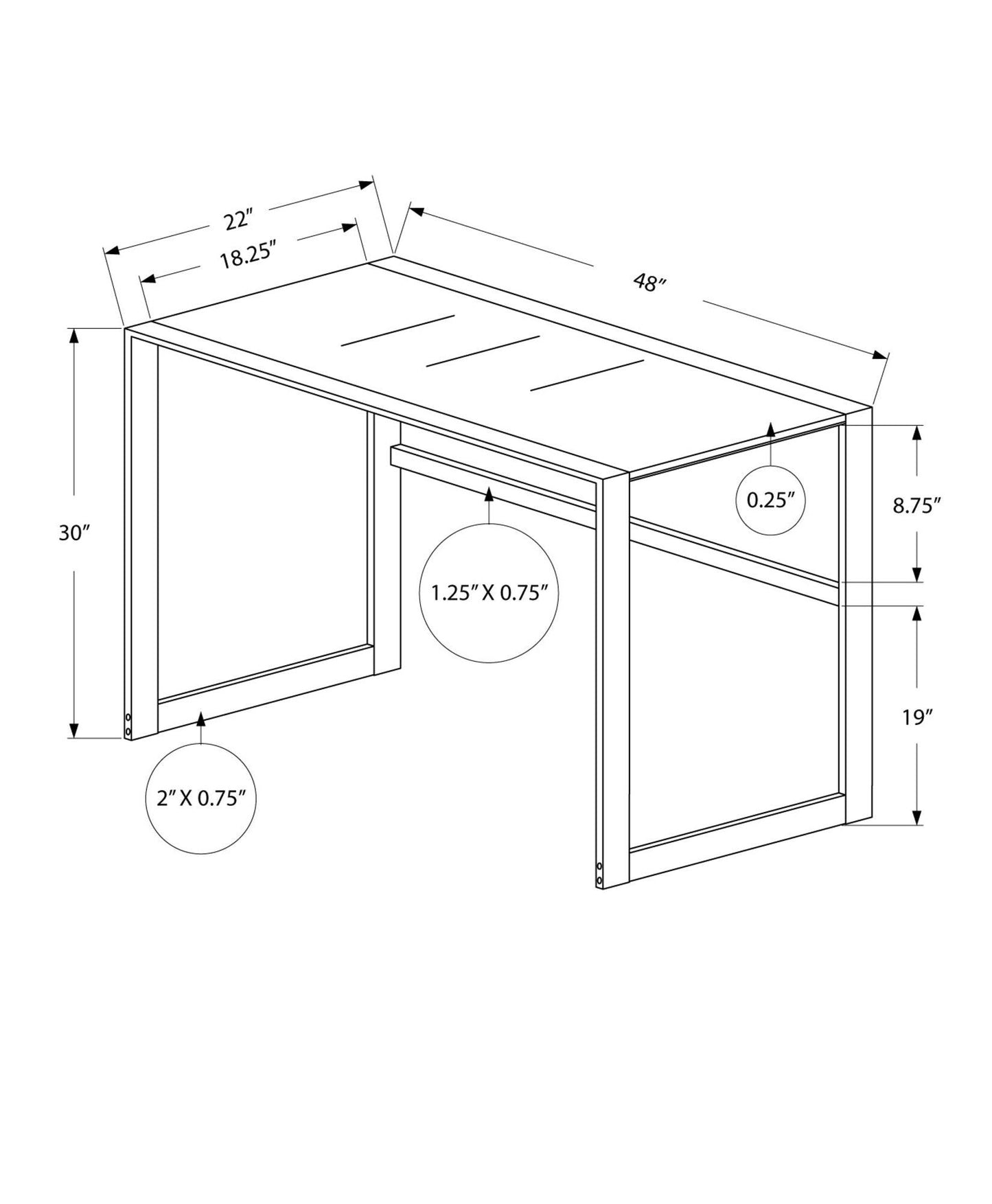 22" x 48" x 30" Black Black Tempered Glass Metal Computer Desk - AFS