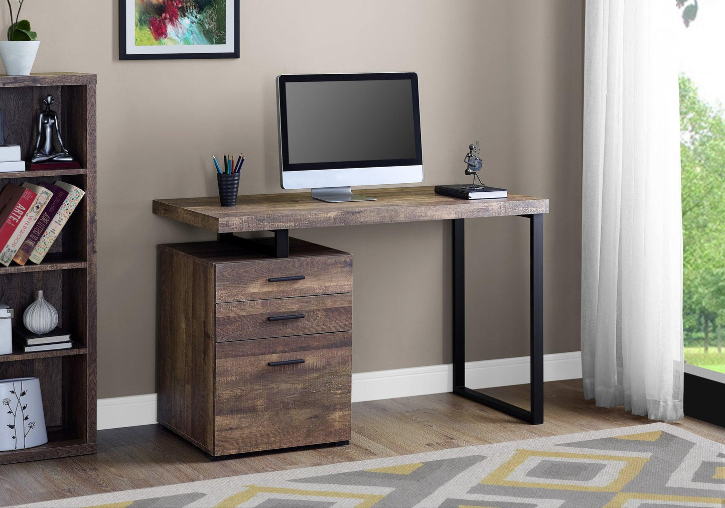 23.75" x 47.25" x 30" Brown Black Particle Board Hollow Core Metal Computer Desk - AFS