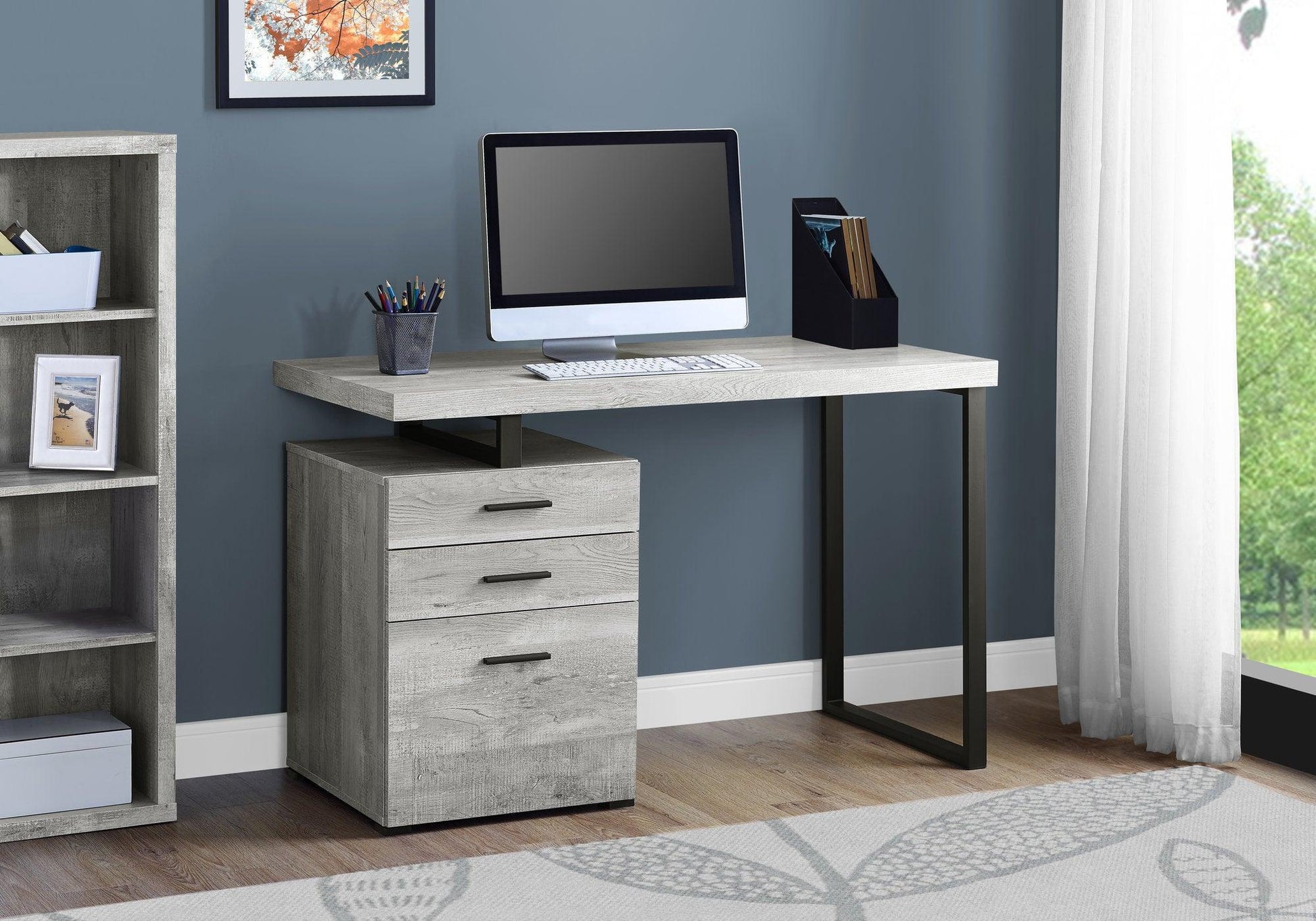 23.75" x 47.25" x 30" Brown Black Particle Board Hollow Core Metal Computer Desk - AFS