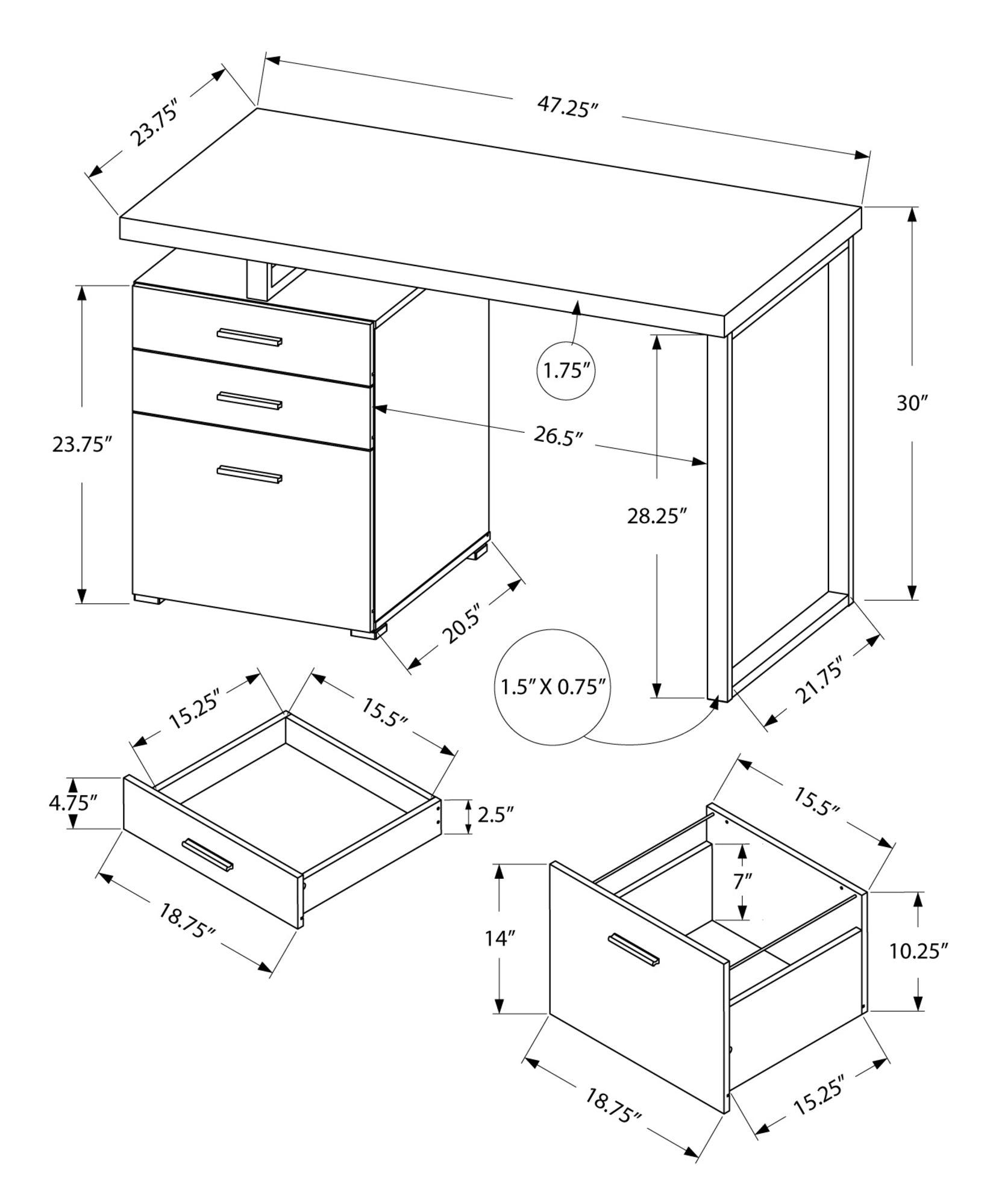 23.75" x 47.25" x 30" Brown Black Particle Board Hollow Core Metal Computer Desk - AFS