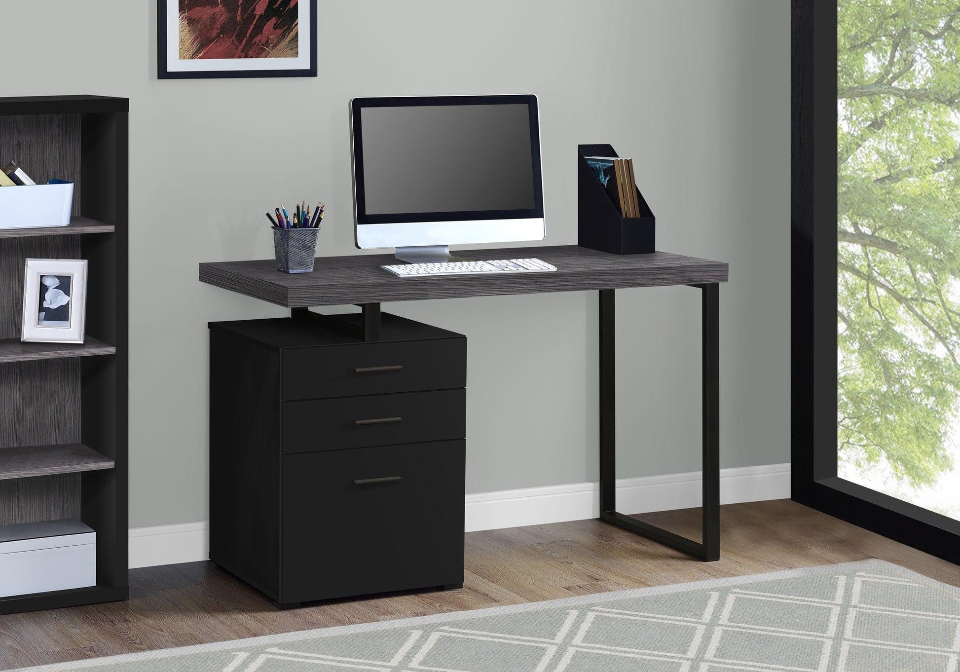 23.75" x 47.25" x 30" White Silver Particle Board Hollow Core Metal Computer Desk - AFS