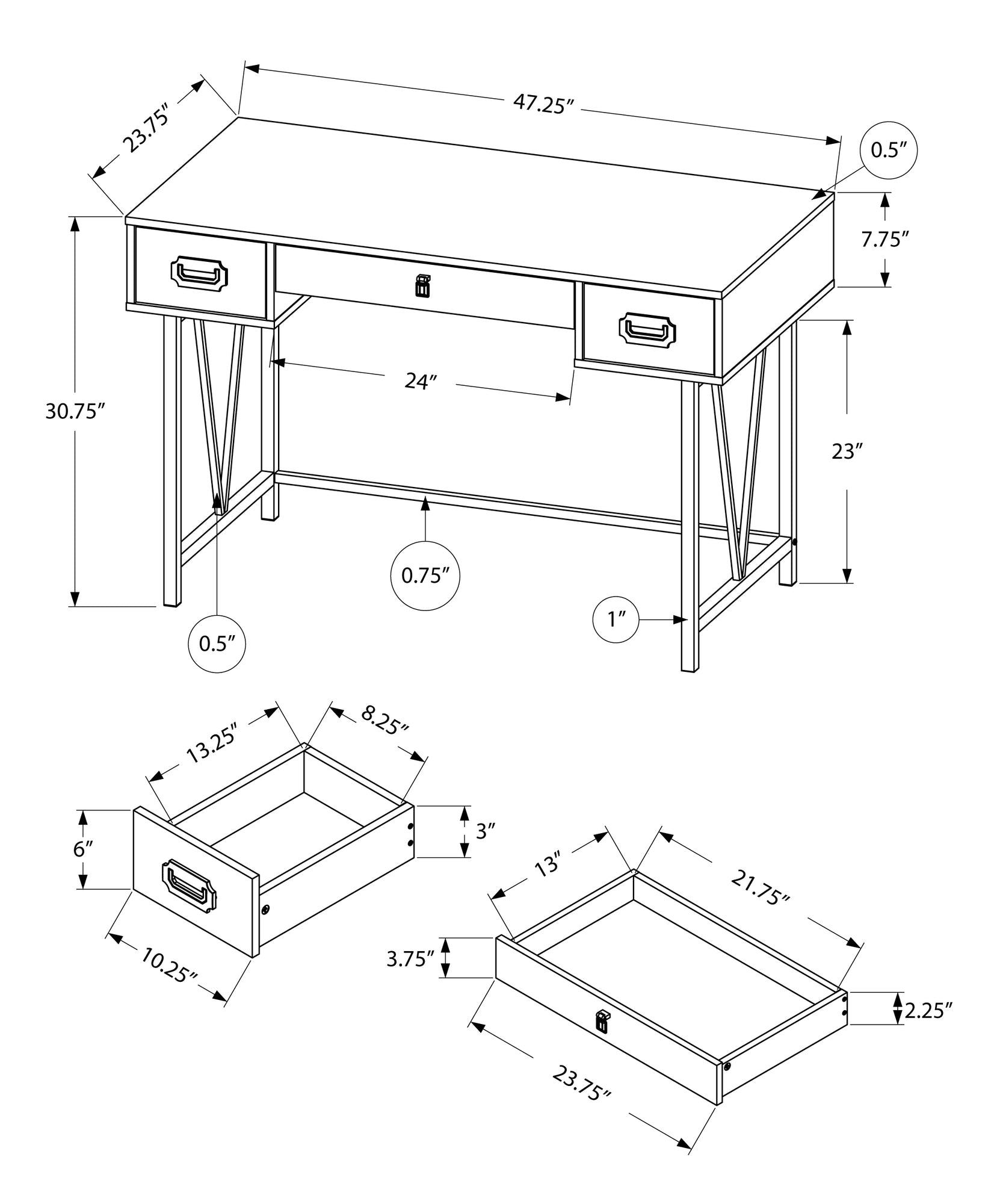 23.75" x 47.25" x 30.75" Brown Black Particle Board Hollow Core Metal Computer Desk - AFS