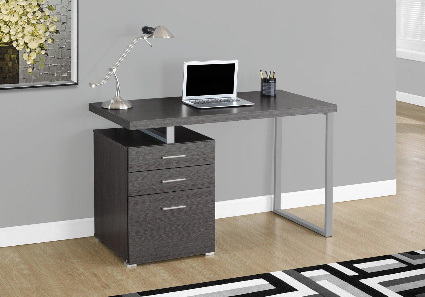 23.75" x 47.25" x 30" White Silver Particle Board Hollow Core Metal Computer Desk - AFS