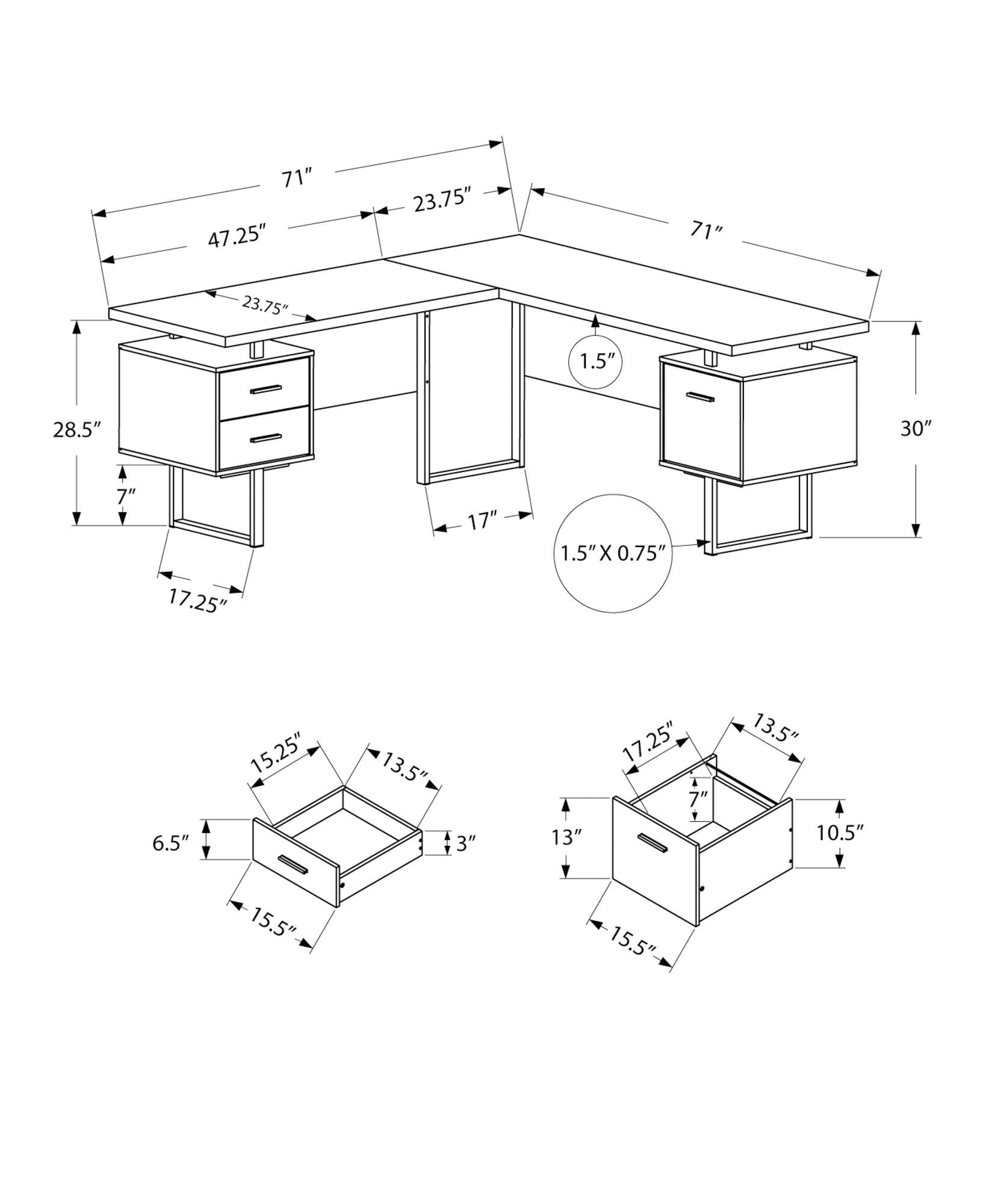 71" x 71" x 30" Dark Taupe Silver Particle Board Hollow Core Metal Computer Desk - AFS