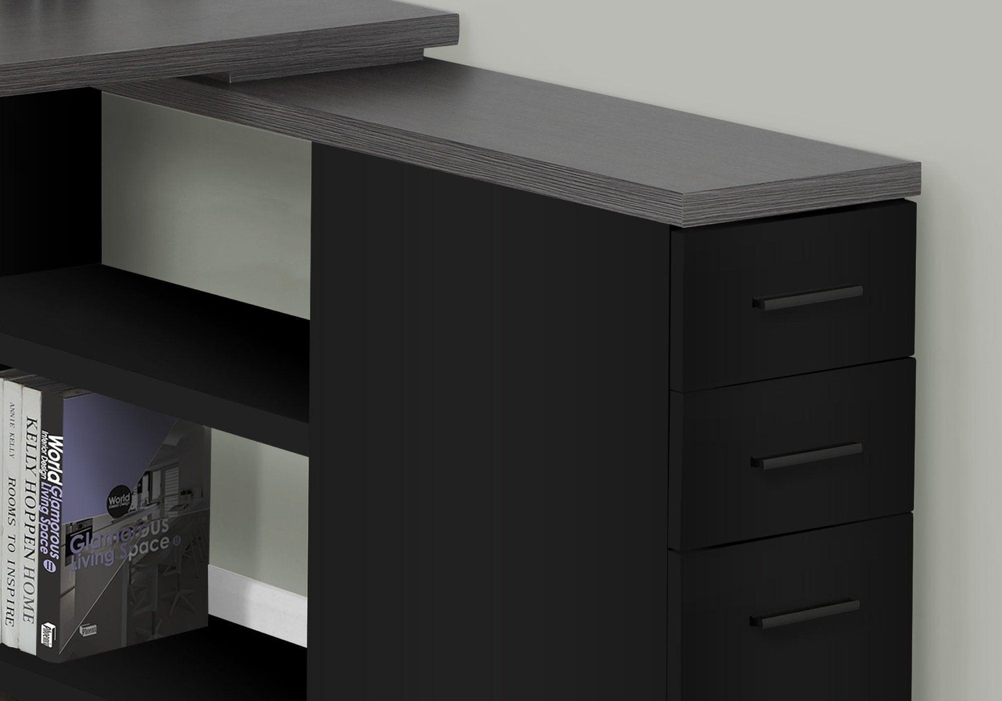 47.25" x 47.25" x 29.5" Black Grey Particle Board Hollow Core Metal Computer Desk With A Grey Top - AFS