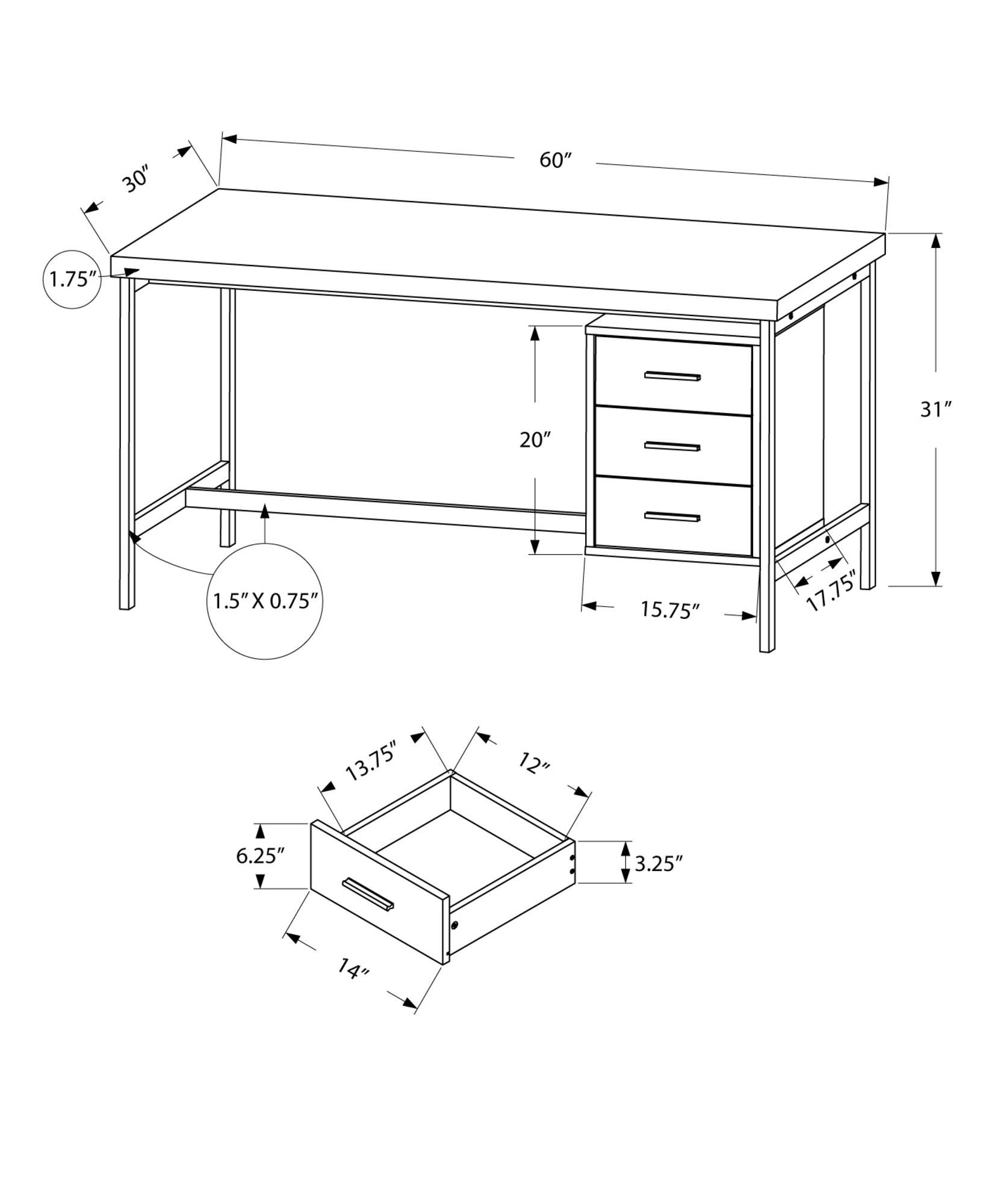 30" x 60" x 31" White Silver Particle Board Hollow Core Metal Computer Desk With A Hollow Core - AFS