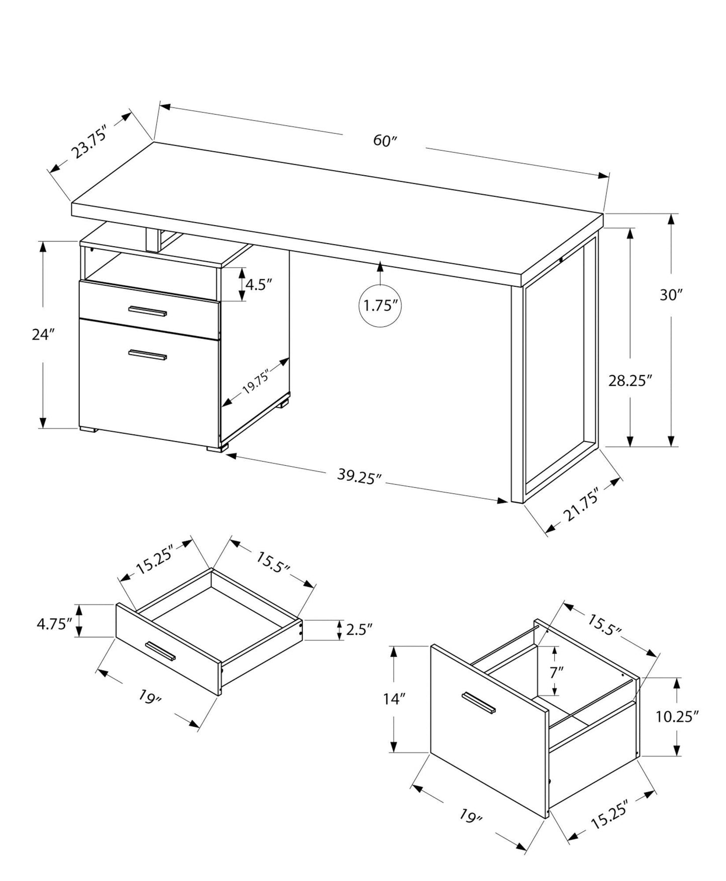 23.75" x 60" x 30" Walnut Silver Particle Board Hollow Core Metal Computer Desk - AFS