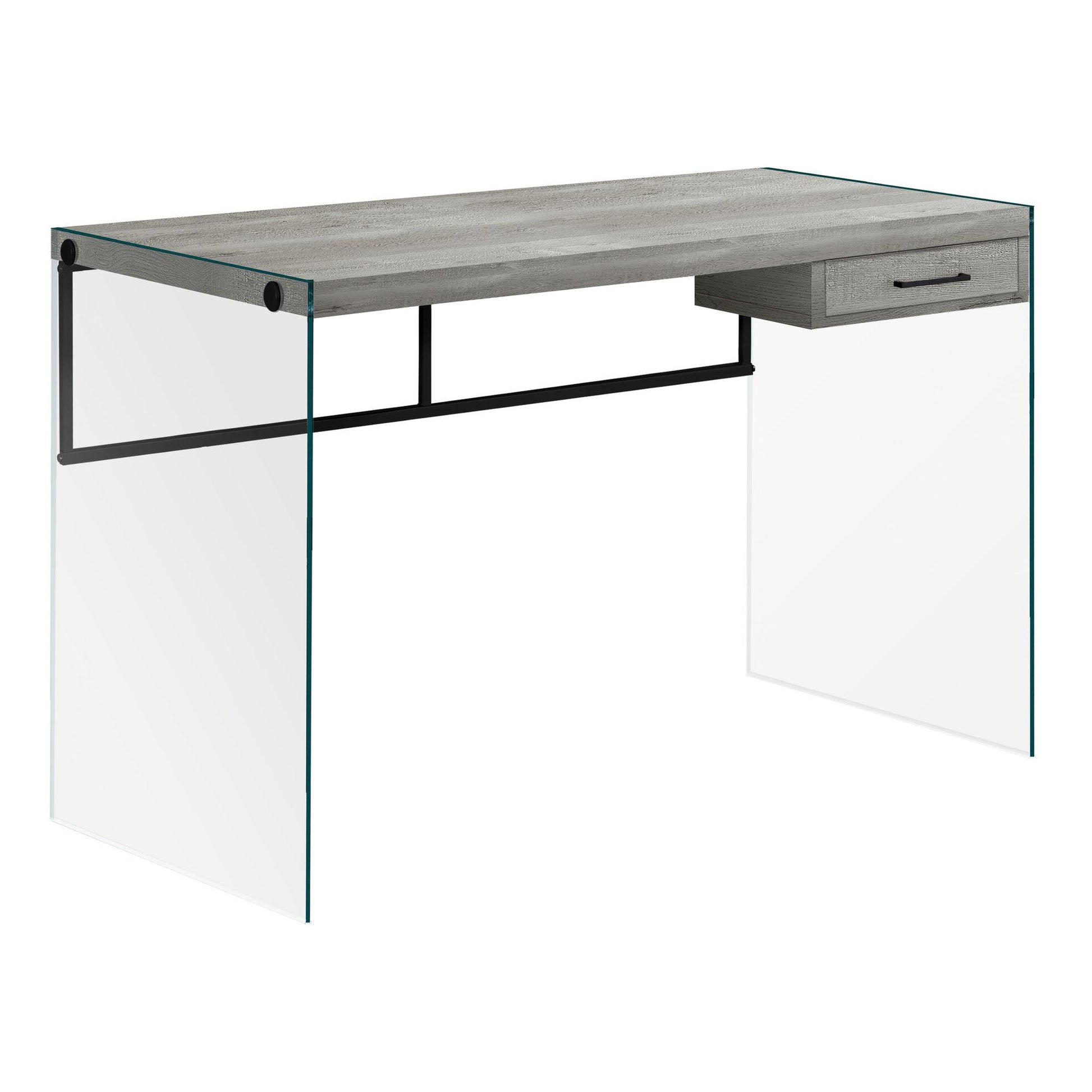 23.75" x 48" x 30" Grey Black Clear Particle Board Glass Metal Tempered Gl Computer Desk - AFS