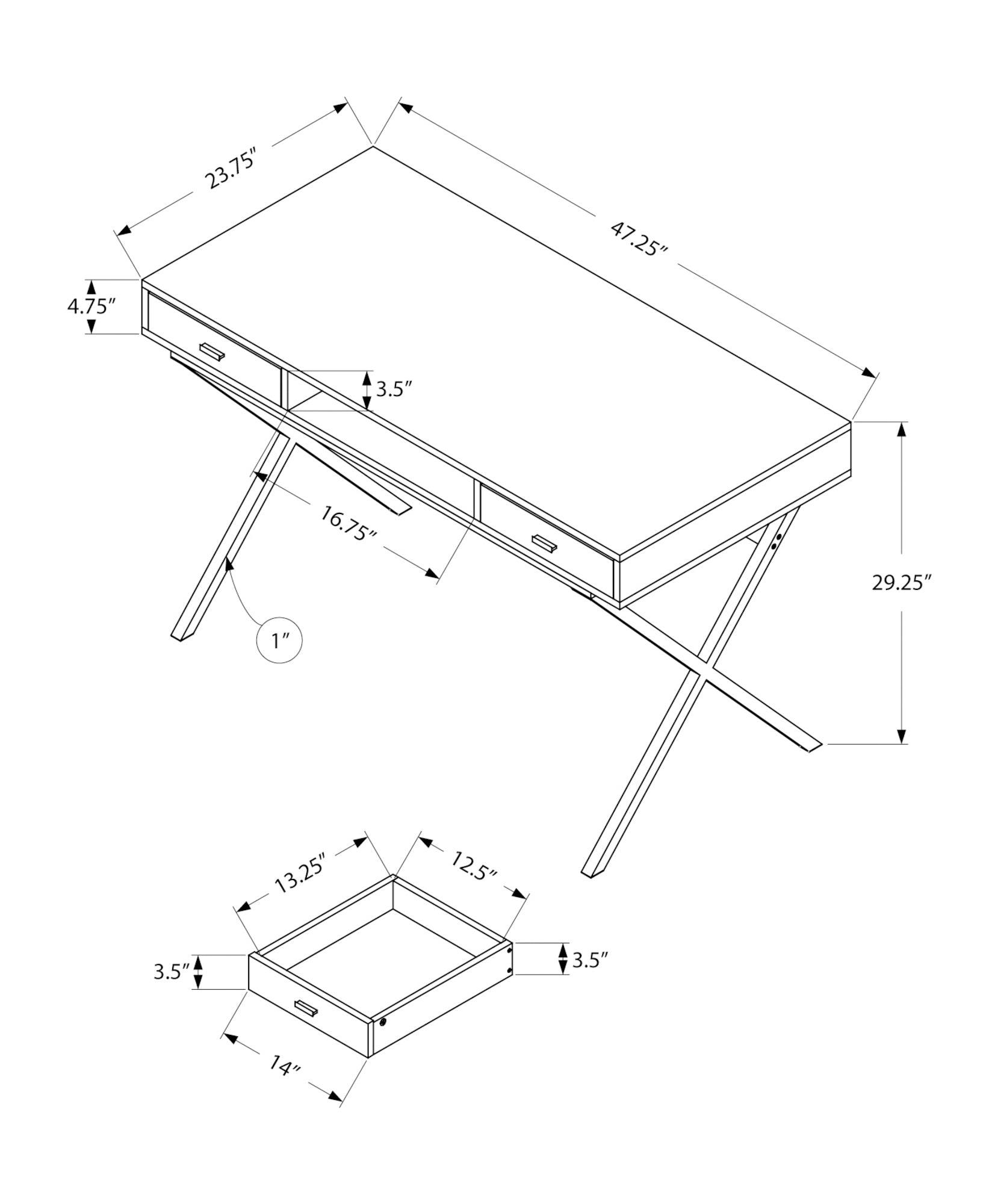 23.75" x 47.25" x 29.25" White Chrome Particle Board Metal Computer Desk - AFS