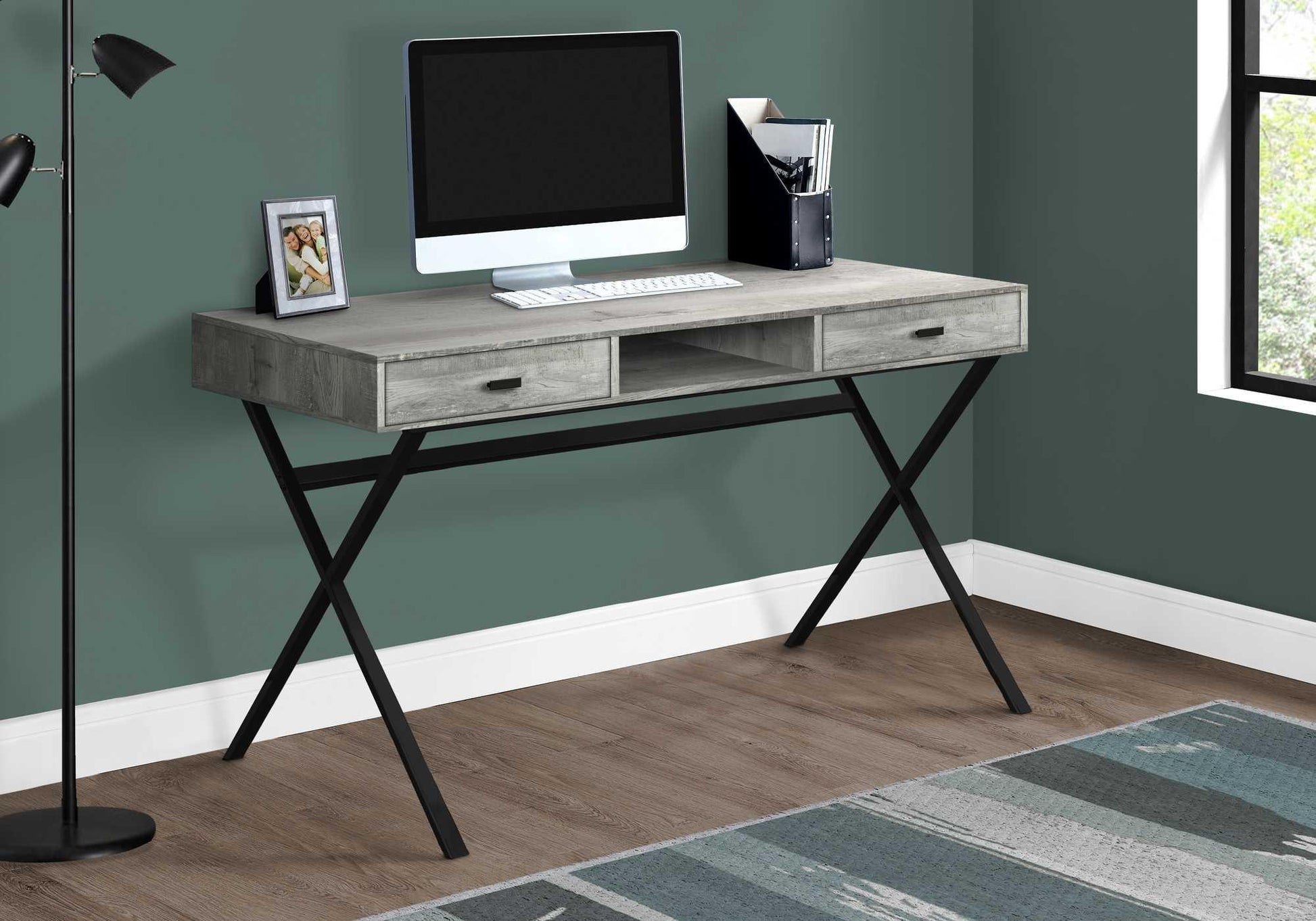 23.75" x 47.25" x 29.25" White Chrome Particle Board Metal Computer Desk - AFS