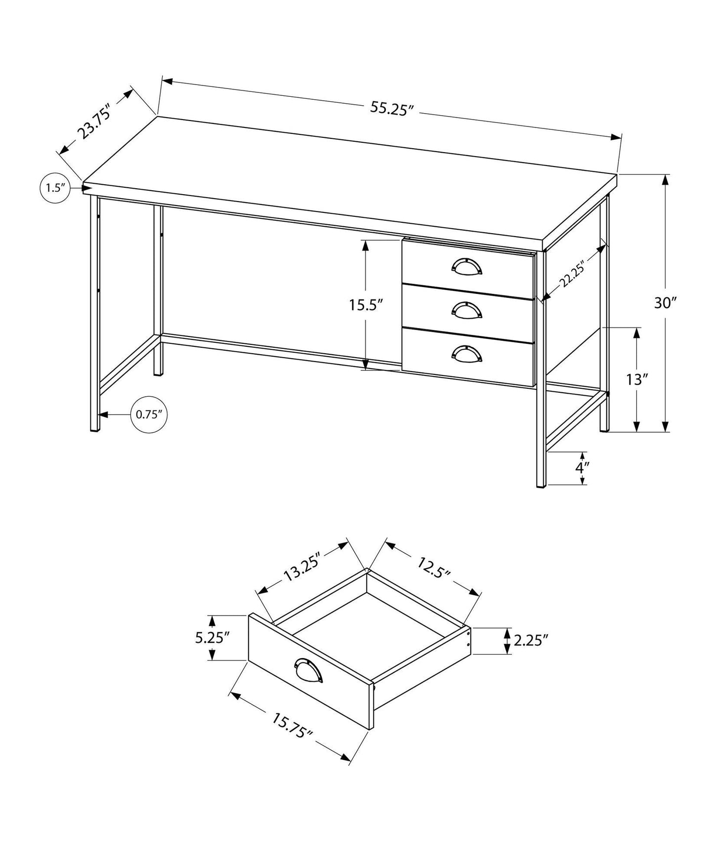 23.75" x 55.25" x 30" Grey Black Particle Board Hollow Core Metal Computer Desk - AFS