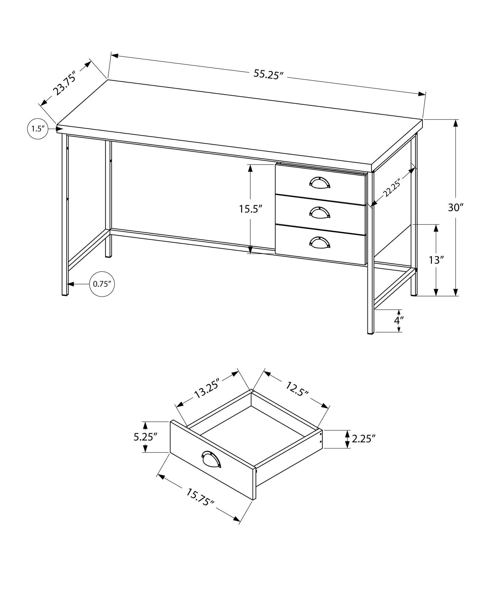 23.75" x 55.25" x 30" Grey Black Particle Board Hollow Core Metal Computer Desk - AFS