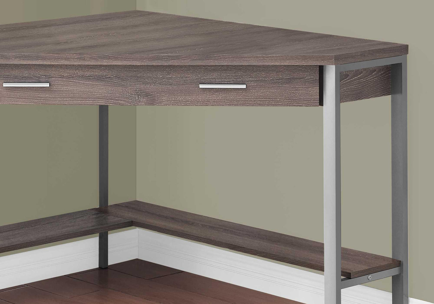 42" x 42" x 30" Dark Taupe Silver Particle Board Hollow Core Metal Computer Desk - AFS