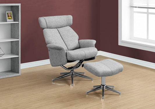 44" x 47" x 59" Grey Finish Foam and Metal Swivel Reclining Chair with Adjustable Headrest - AFS