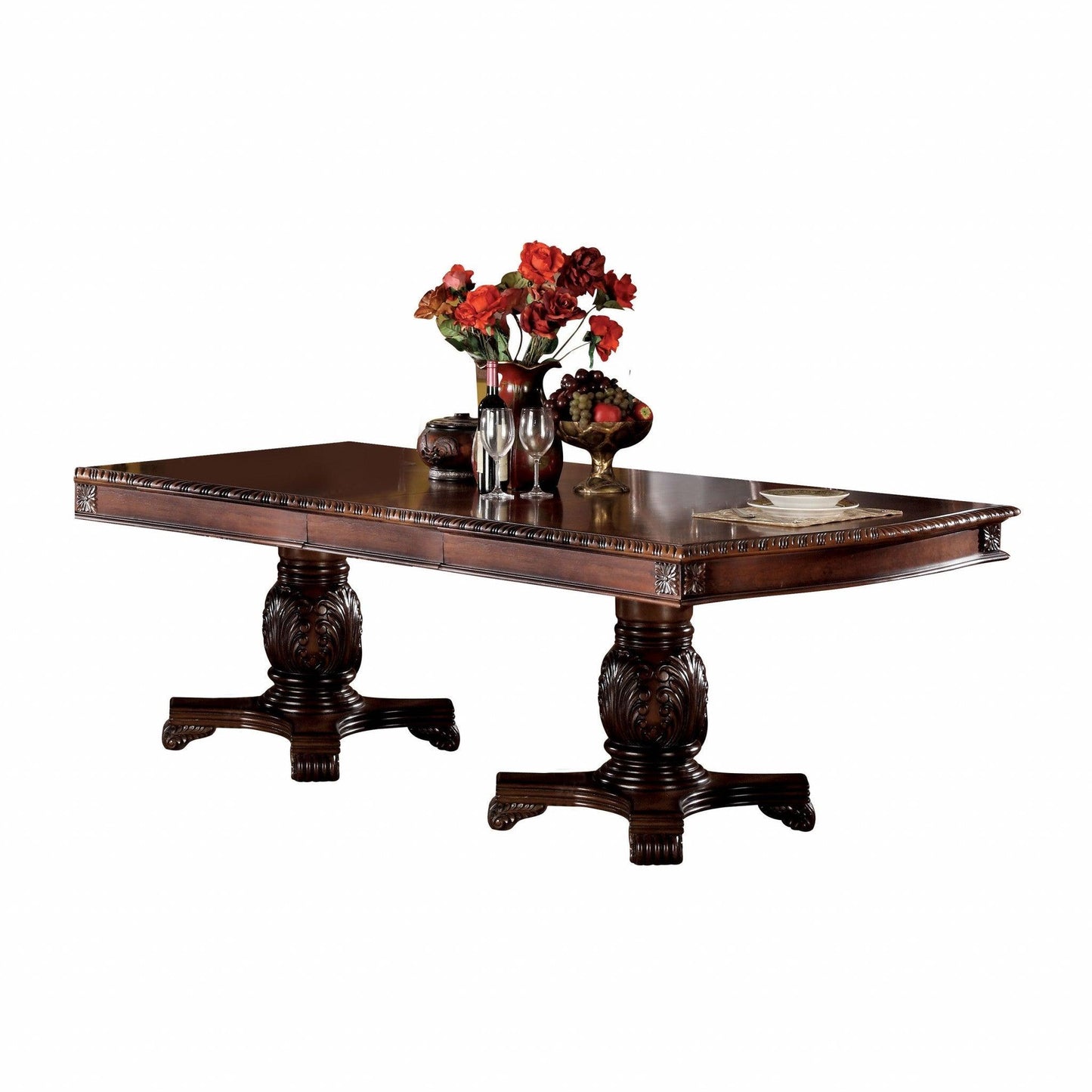 46" X 96" X 31" Cherry Wood Poly Resin Dining Table wDouble Pedestal - AFS