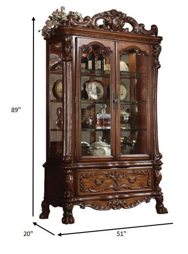 20" X 51" X 89" Cherry Oak Wood Poly Resin Glass Curio Cabinet - AFS