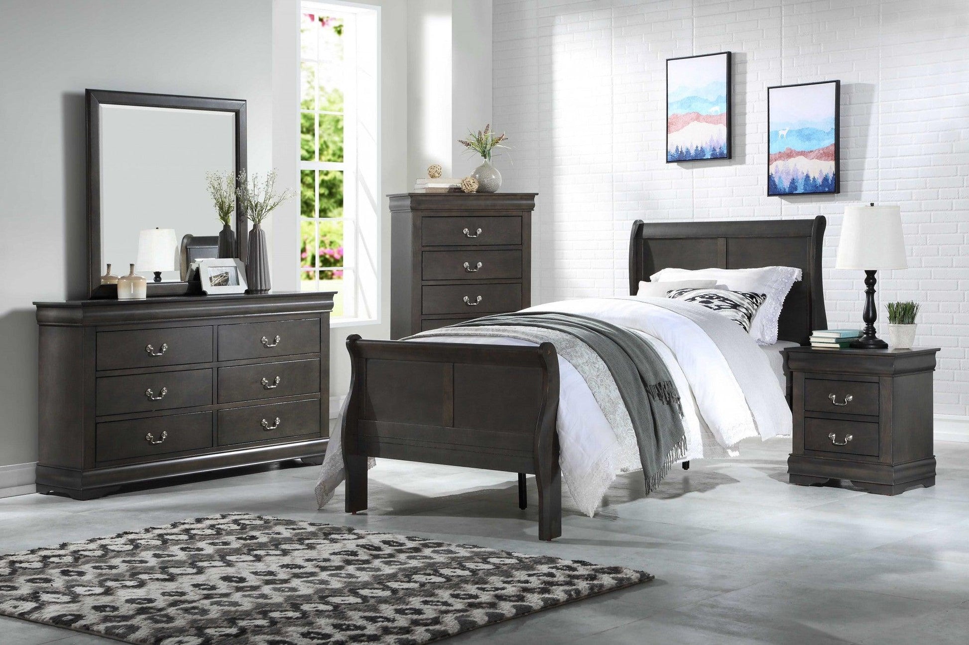80" X 90" X 47" Dark Gray Wood Eastern King Bed - AFS