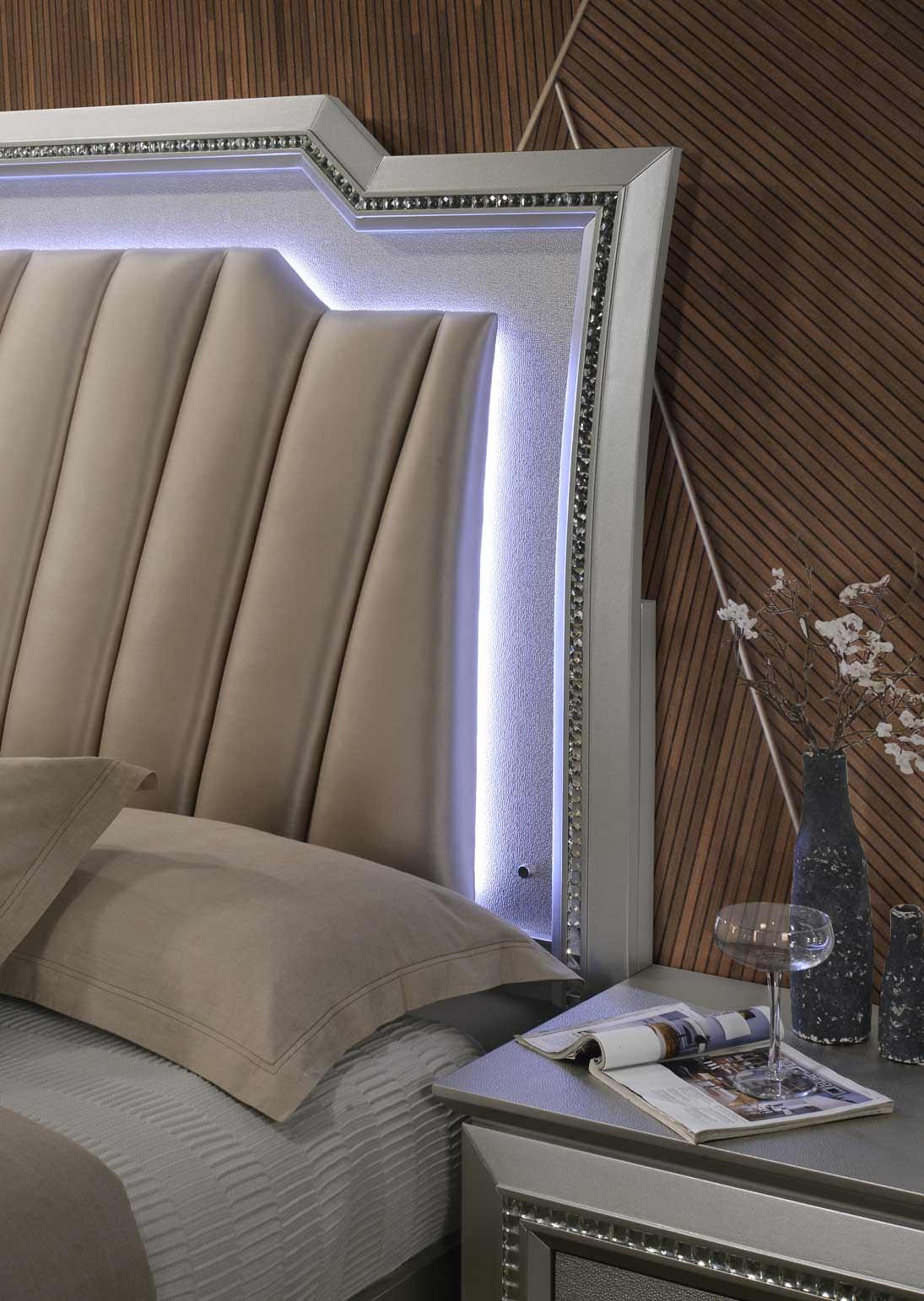 83" X 95" X 69" PU Champagne Wood Upholstered (HB) LED California King Bed - AFS