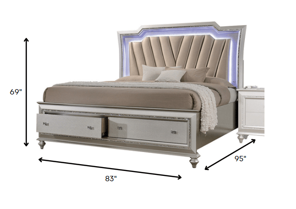 83" X 95" X 69" PU Champagne Wood Upholstered (HB) LED California King Bed - AFS
