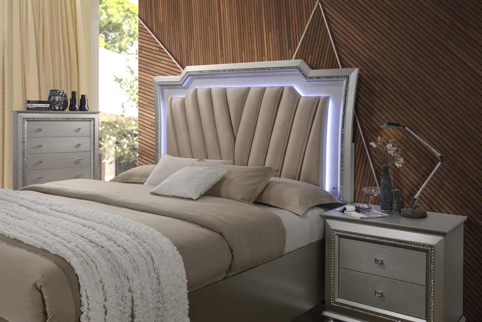 83" X 95" X 69" PU Champagne Wood Upholstered (HB) LED California King Bed - AFS