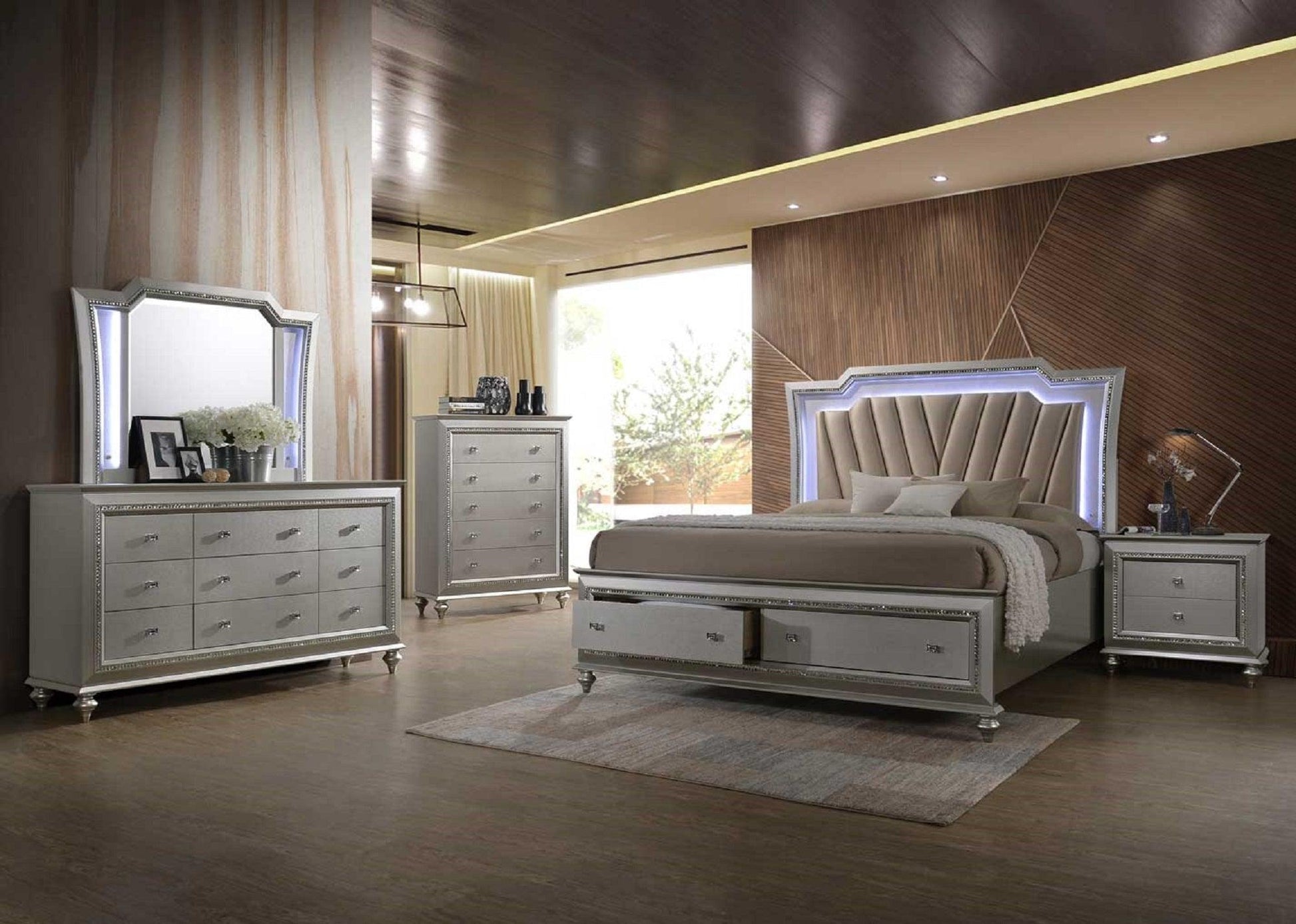 83" X 95" X 69" PU Champagne Wood Upholstered (HB) LED California King Bed - AFS