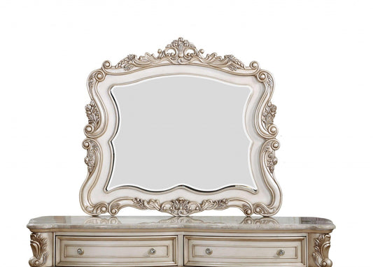 2" X 50" X 44" Antique White Wood Mirror - AFS