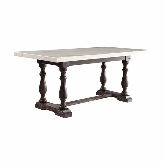 38" X 72" X 31" White Marble Weathered Espresso Wood Dining Table - AFS