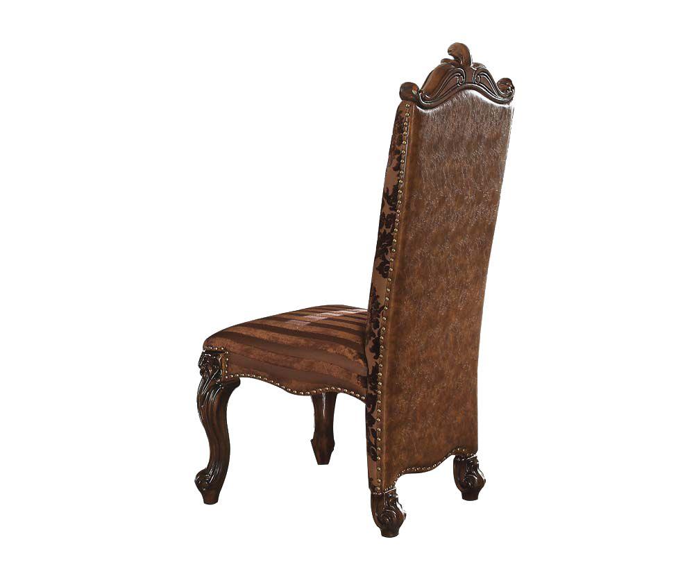 27" X 22" X 49" 2Tone Brown Faux Leather Fabric Cherry Oak Upholstery Finish Side Chair Set2 - AFS