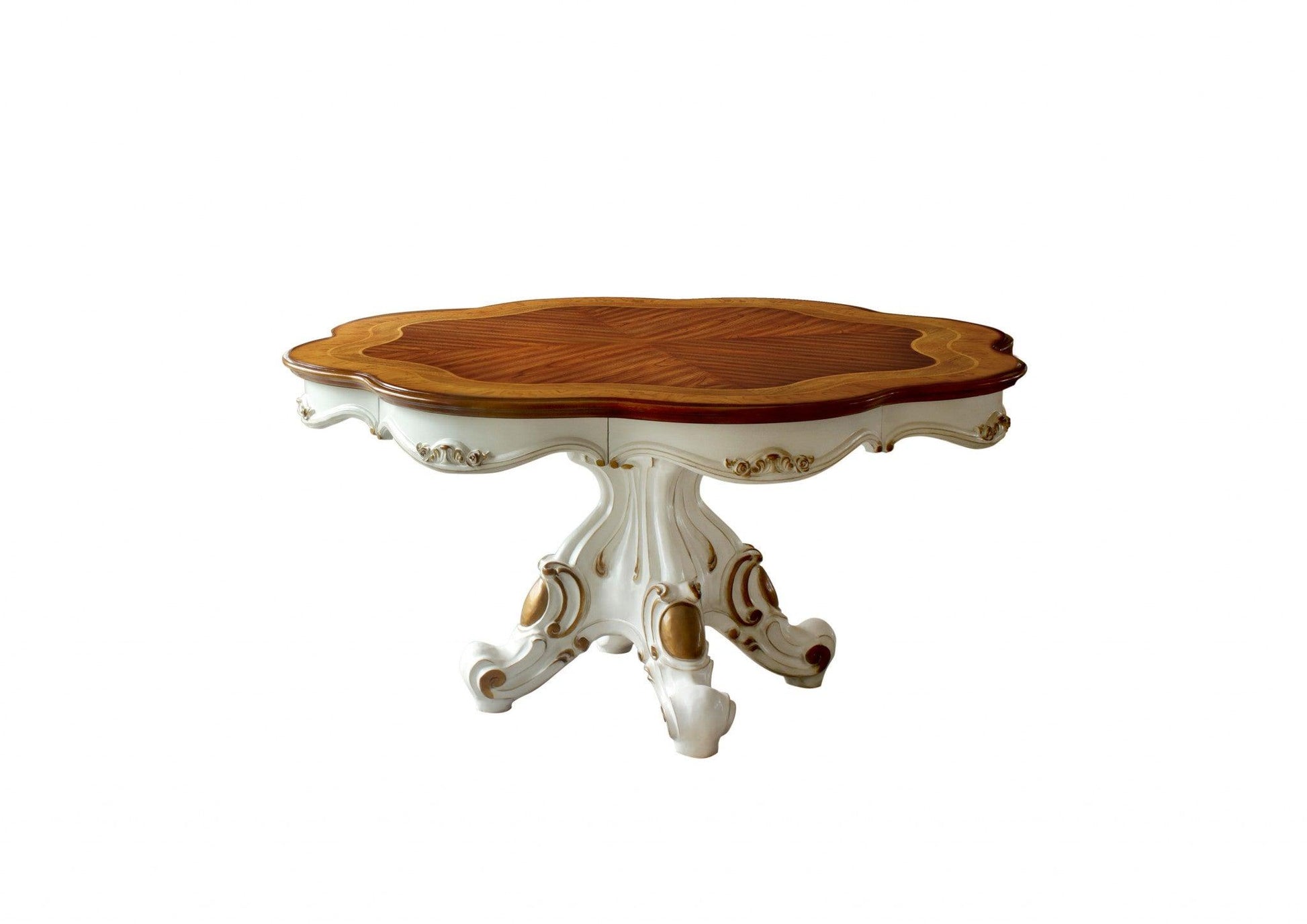 62" X 62" X 31" Antique Pearl Cherry Oak Wood Poly-Resin Dining Table wSingle Pedestal - AFS