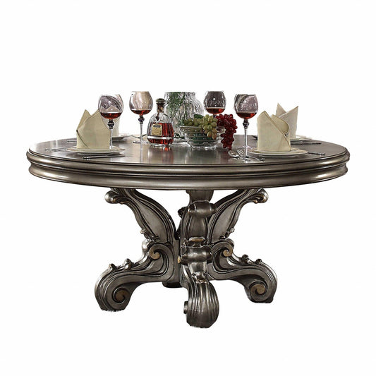 60" X 60" X 30" Antique Platinum Wood Poly Resin Dining Table (Round Pedestal) - AFS