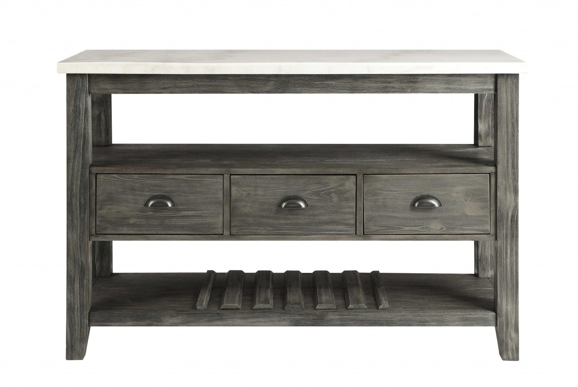 18" X 54" X 36" White Marble Gray Oak Wood Server - AFS