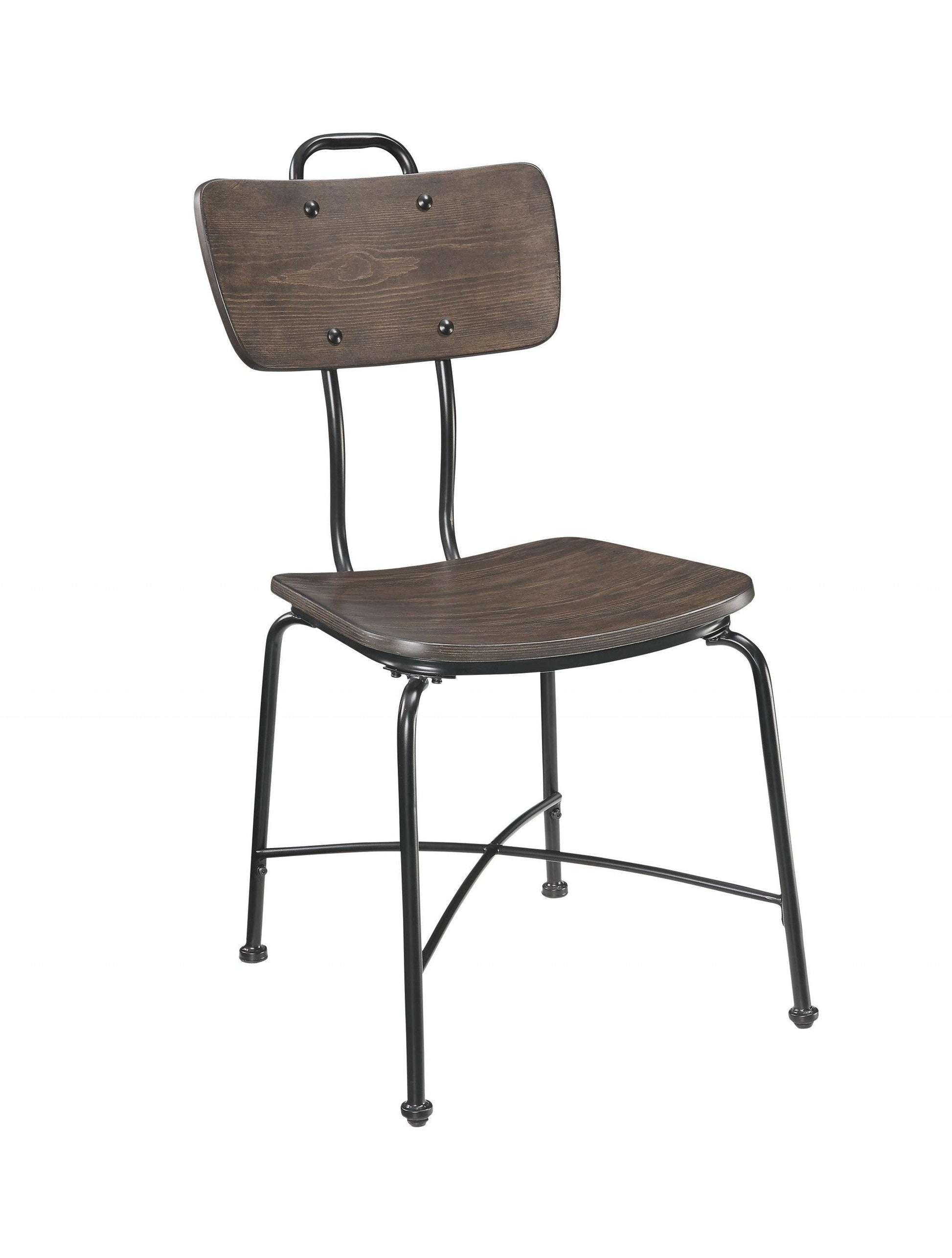 21" X 18" X 37" Walnut Wood and Black Metal Base Side Chair Set of 2 - AFS