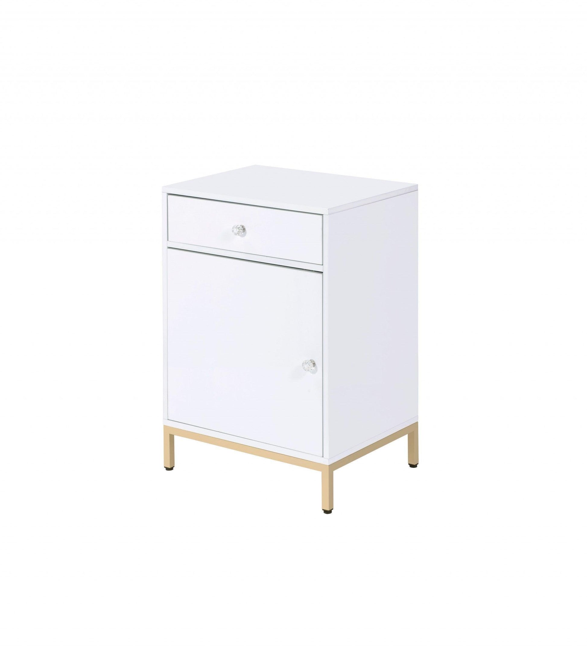 16" X 20" X 30" White High Gloss Gold Metal Wood Cabinet - AFS