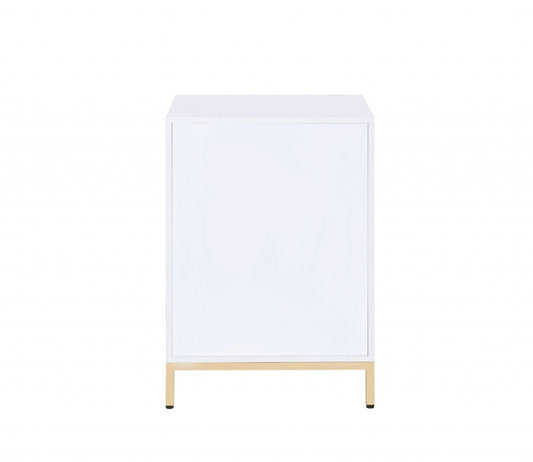 16" X 20" X 30" White High Gloss Gold Metal Wood Cabinet - AFS