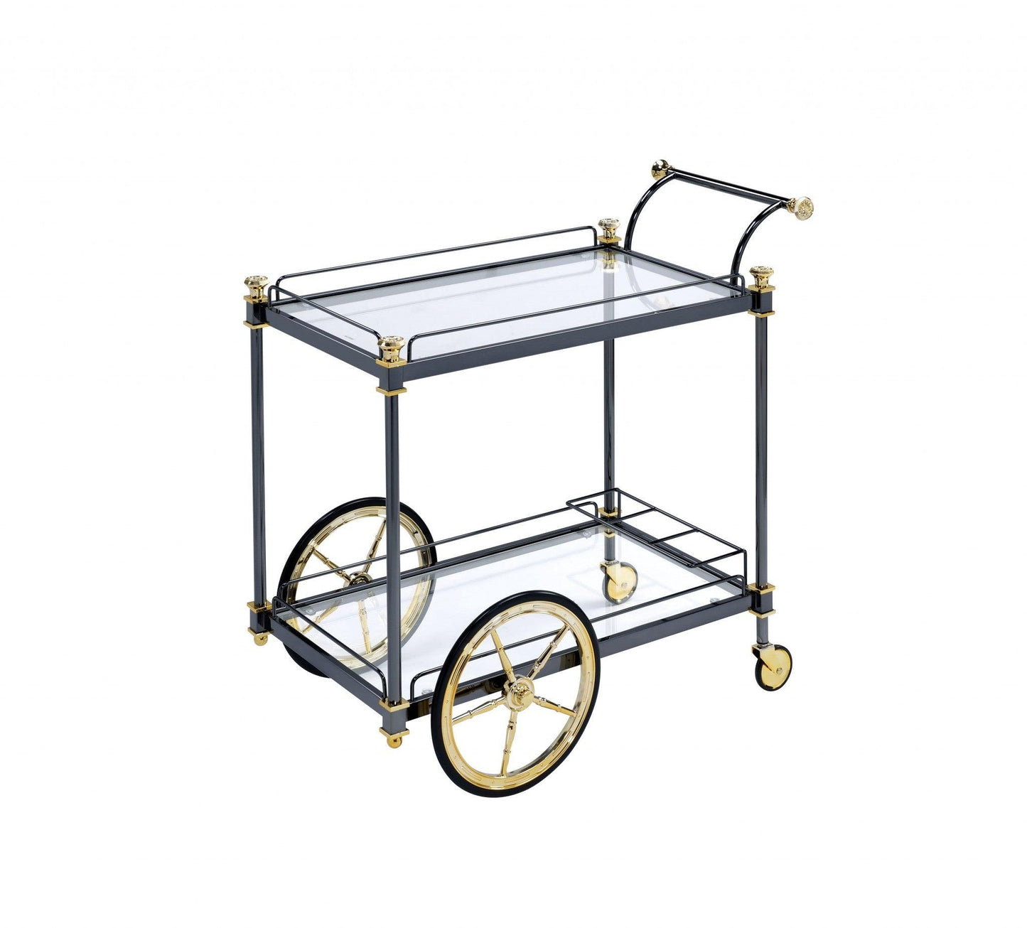 20" X 31" X 31" Black Gold Clear Glass Metal Casters Serving Cart - AFS